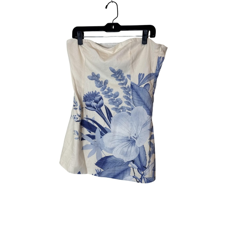 Peppermayo Tank Top Womens XL Blue Floral Cowl Neck Strapless‎ Linen Blend Cami